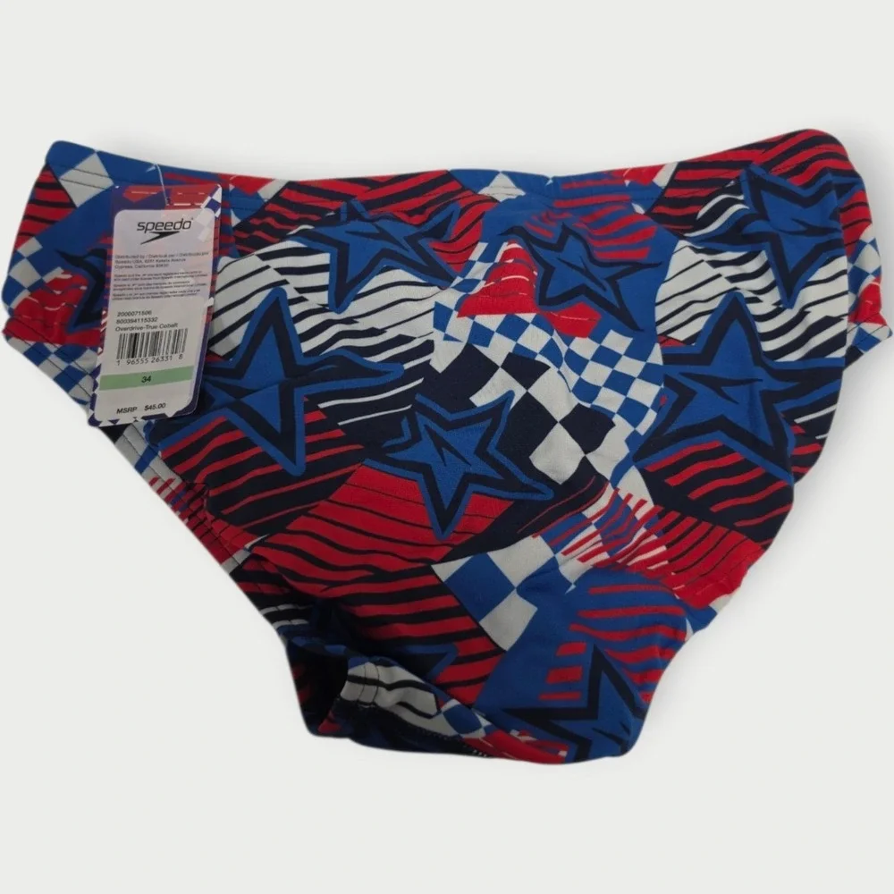 New Speedo Men's Endurance Stars Overdrive True Cobalt Swim Race Brief SZ 34